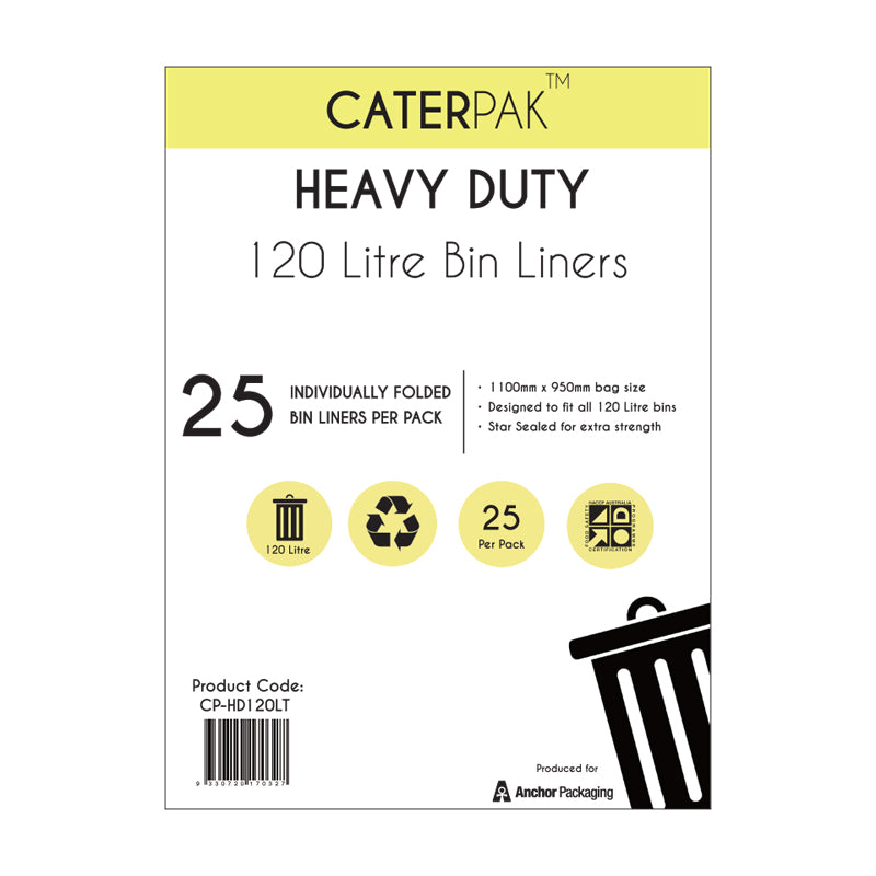 Heavy Duty Garbage Bags 120L Black - Commercial Waste Bags (200 Pack)