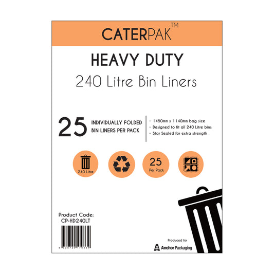 Heavy Duty Garbage Bags 240L Black - Commercial Waste Bags (250 Pack)
