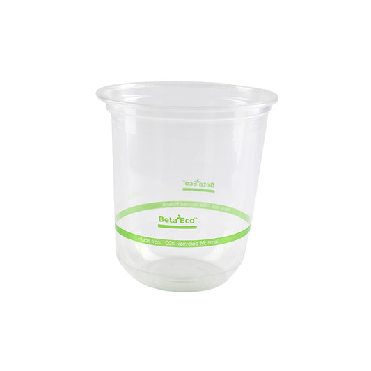 Clear plastic cup with BetaEco branding