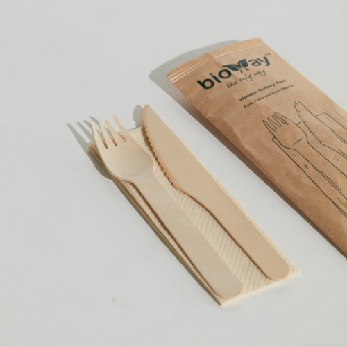 Wooden Cutlery Combo Set - Fork, Knife & Napkin (400 Pack)