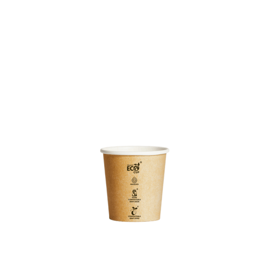 Kraft paper cup with 'Eco Cup' branding on a white background