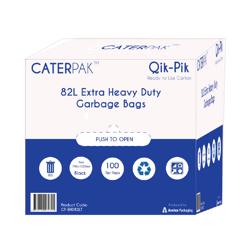 Box of CaterPak Qik-Pik 82L Extra Heavy Duty Garbage Bags