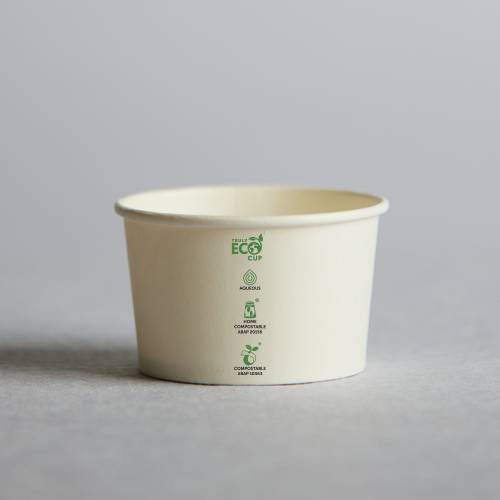 Biodegradable cup with compostable label 