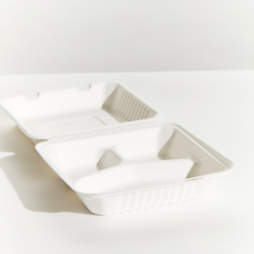 DINNER BOX 3 COMPARTMENT SUGARCANE WHITE