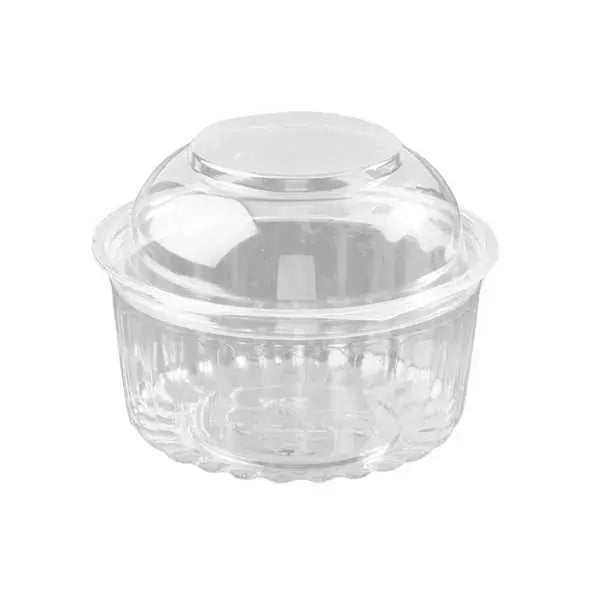 Clear plastic container with a hinged dome lid